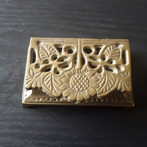 Antique Art Nouveau Flower Design Brass Stamp Box