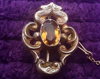 Antique Jewellery Pinchbeck Gold and Citrine Coloured Stone Pin Brooch