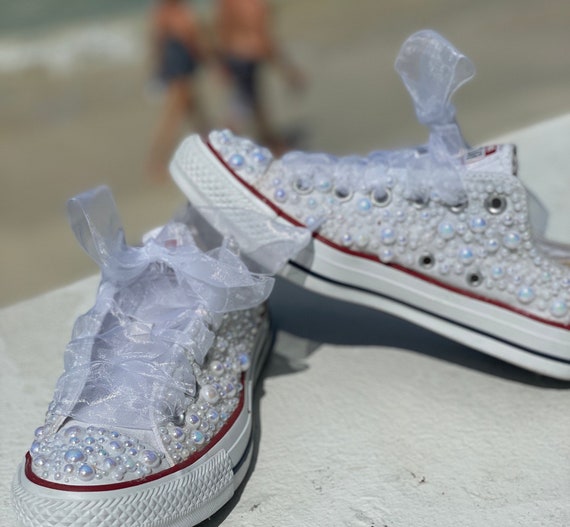 white bedazzled sneakers