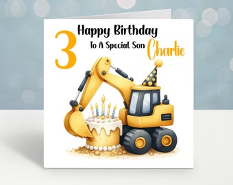 Personalised Digger Birthday Card for Boys