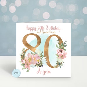 Tarjeta de cumpleaños personalizada para ella (80 cumpleaños) - Diseño floral