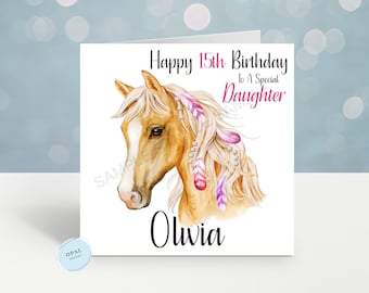 Personalised Birthday card Horse Daughter Sister Any Name Age Relation
