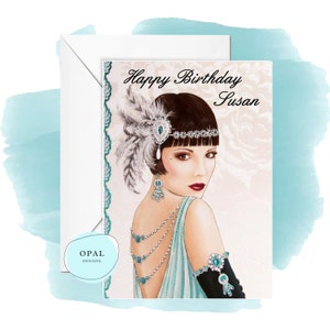 Personalised Birthday card Art Deco Lady