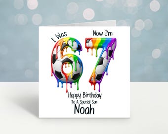 Personalised Boys football 6, 7 Birthday Card Any Name & Relation