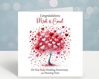 40th Wedding Anniversary Card , ruby Wedding Anniversary Card, Personalised Wedding Anniversary Card, 40th Anniversary