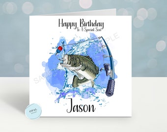 Personalised Fishing Birthday Card, Any Name & Relation