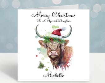 Personalized Highland Cow Christmas Card
