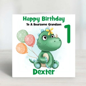 Personalised Birthday card Dinosaur Dino Son Grandson Brother Daughter 1st 2nd 3rd any /age/name relation