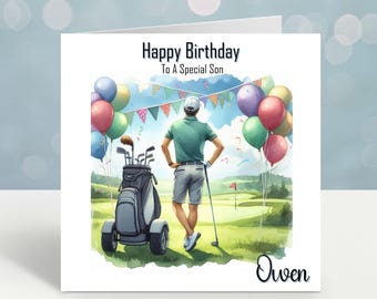 Personalised Golf Birthday card Mens Teenager Boys Son Grandson Nephew Brother Friend