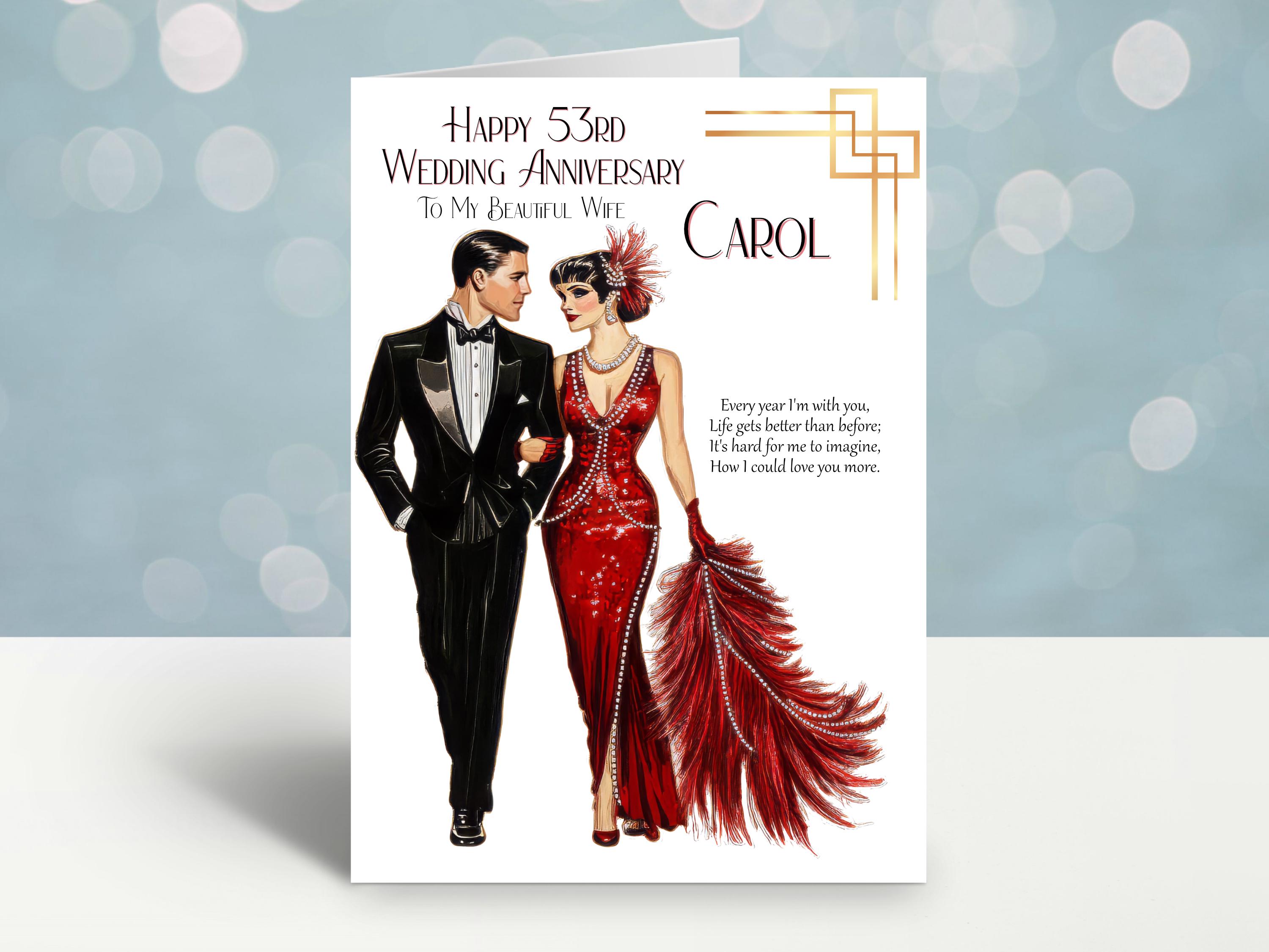 Art Deco Anniversary Card for Wife, Personalised Wedding Keepsake ...