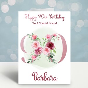 Personalized 90th Birthday Card, Floral Design image 2