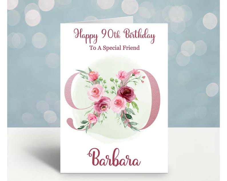 Personalized 90th Birthday Card, Floral Design image 2