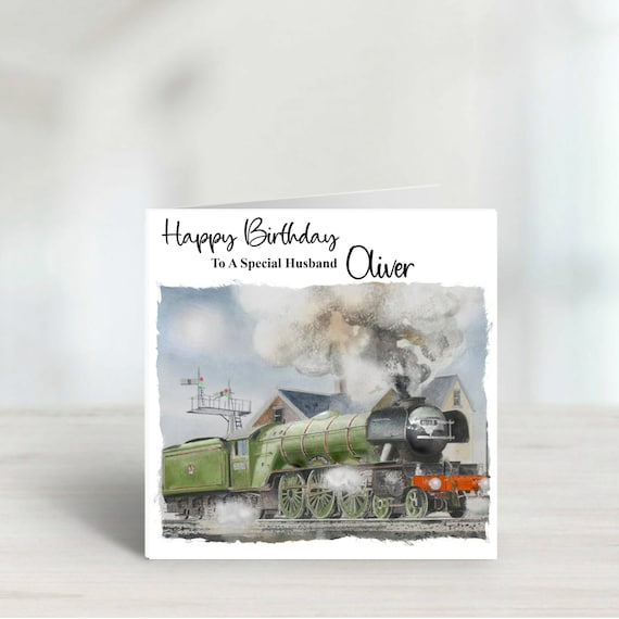 Personalized Steam Train Birthday Card, Any Name & Age