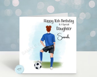 Personalised Birthday card Ladies Football Girls Daughter Sister Mum Any Name any  Relation