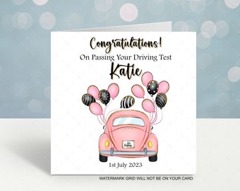 Passed your driving test Personalised card Pink car girls Daughter sister niece Granddaughter Friend