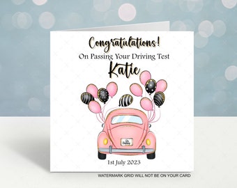 Passed your driving test Personalised card Pink car girls for her Daughter sister niece any name congratulations