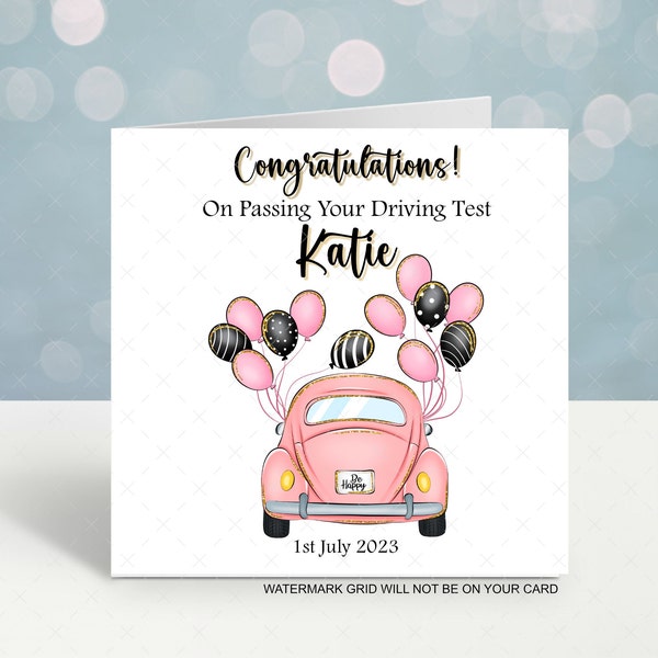 Passed your driving test Personalised card Pink car girls for her Daughter sister niece any name congratulations