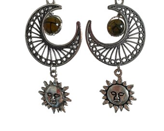 Sun, moon and crystal earrings