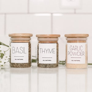 Bamboo Spice Jars with Labels, Spice Jars, Wooden Spice Jars, 4oz Spice Jars, Glass Spice Jars, Labeled Spice Jars