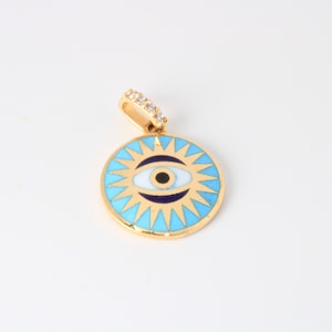 14K Solid Gold Evil Eye Pendant, Real Gold Pendant, Evil Eye, Enameled Pendant, Enameled, Charm, Pendant, Evil Eye Pendant,Gift,Gift for Her