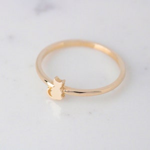 14K Solid Gold Cat Ring, Gold Kitten Ring, Stacking Ring, Minimalist Ring, Kitten Ring, Cat Ring, Gold Ring, Ring, Real Gold, Gift for Her