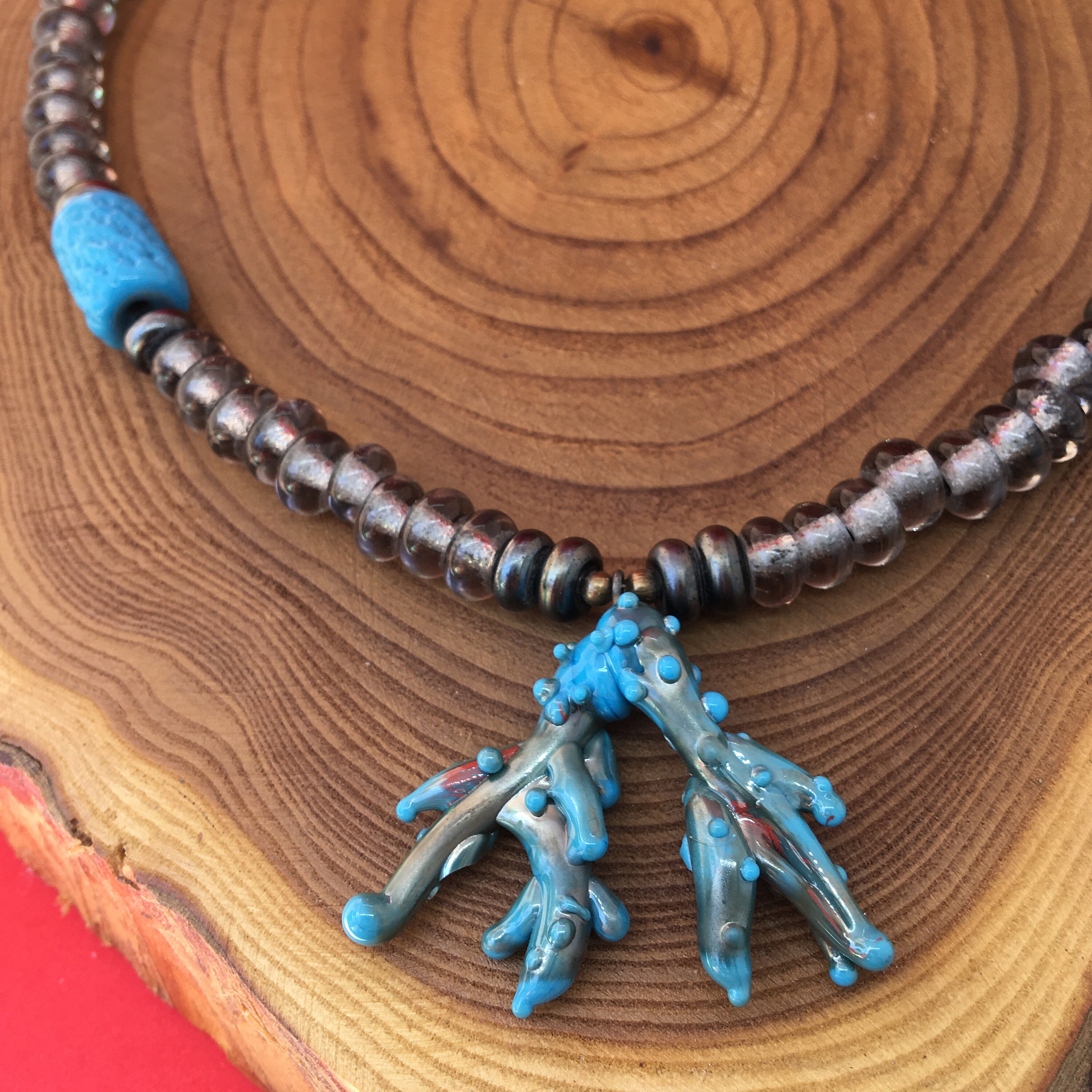 Blue Coral Handblown Necklace Murano Glass Beads Unique Etsy
