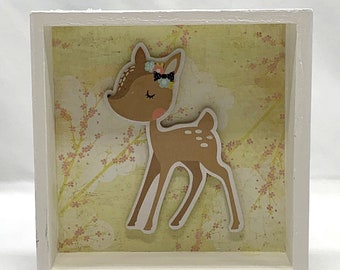 Baby Nursery Home Decor Fawn Deer Shelf Sitter Handmade 6" Yellow