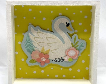 Swan Home Decor Shelf Sitter White Yellow Blue Pink Handmade 6"