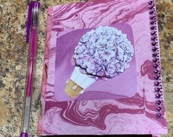 Purple Notepad with Handmade Cover Journal Lined Paper Flowers with Matching Pen
