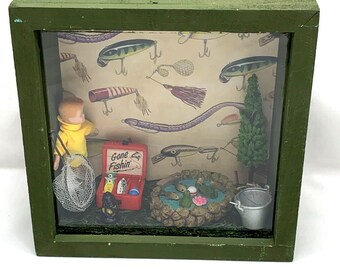 Shadow Box Fishing Boys Room Decor Man Cave Cabin