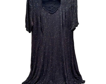 Onyx Nite Dress Evening Gown Black Sparkle Plus Size 22 Made in USA Vintage
