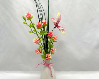 Pink Flowers with Butterfly Floral Arrangement Gift for Mom, Grandma, Get Well