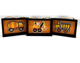 Construction Equipment Trucks Wall Decor Shelf Sitter Kids Room Handmade