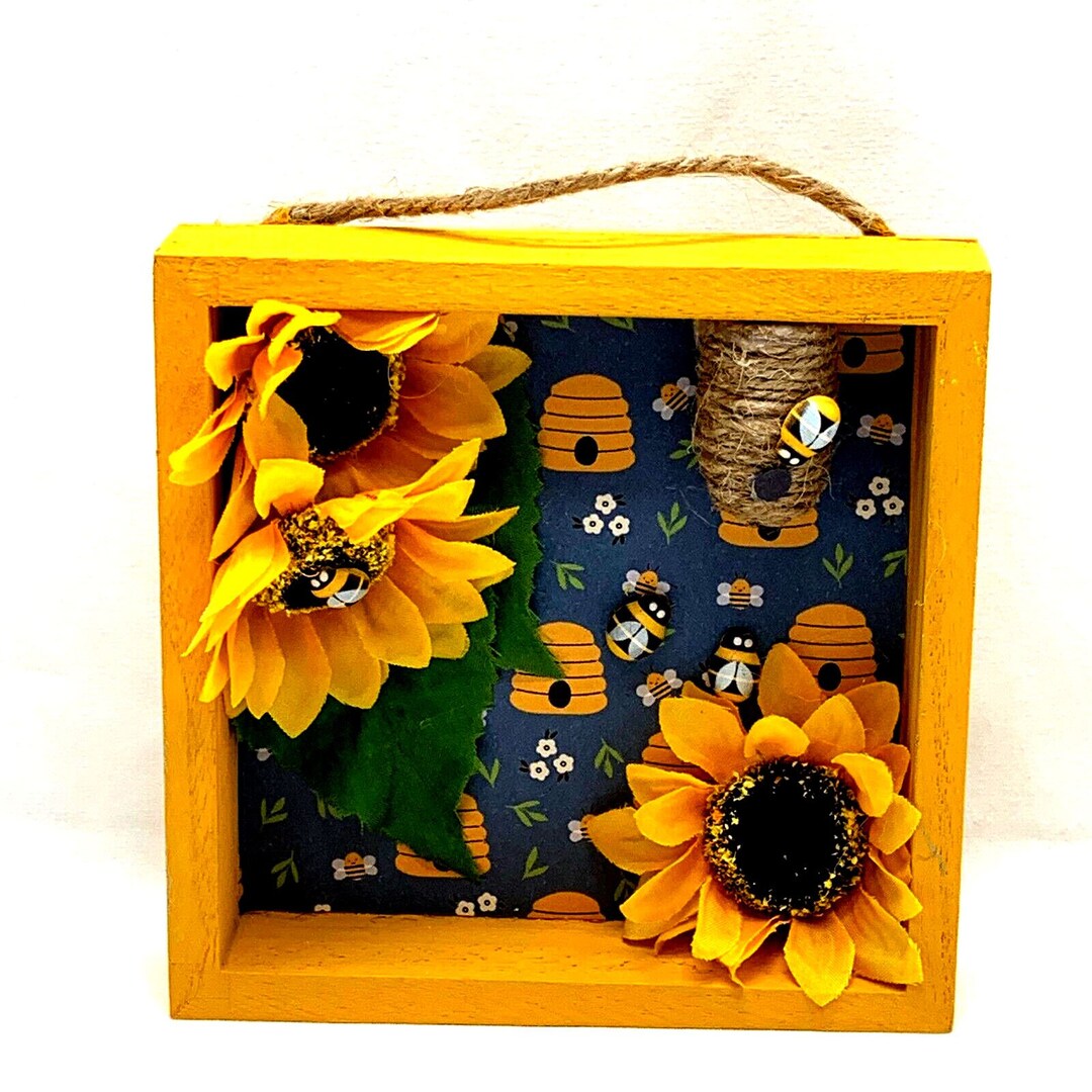 Handmade Sunflower Bees Shadow Box Sign Decor Country Fall Etsy