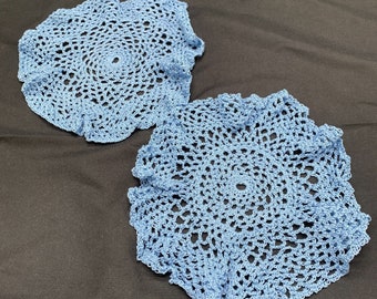 Lot of 2 Crochet Doilies Handmade Blue Ruffles 9 inches Doily Bedroom End Table