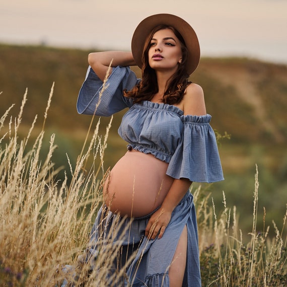 Boho Cotton Maternity Photoshoot Dress 2 in 1 Bohemian Pregnant