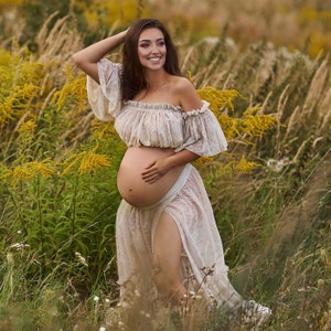 Two Piece Lace  Maternity Dress For Photoshoot. Bohemian Maternity gown For Pregnancy Sessions, Weddings and More.