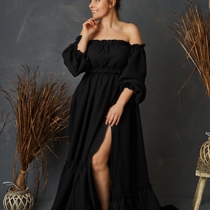 READY TO SHIP Black dress for photoshoot , black boho gown, maternity dress for photo session, two piece bohemian gown image 5