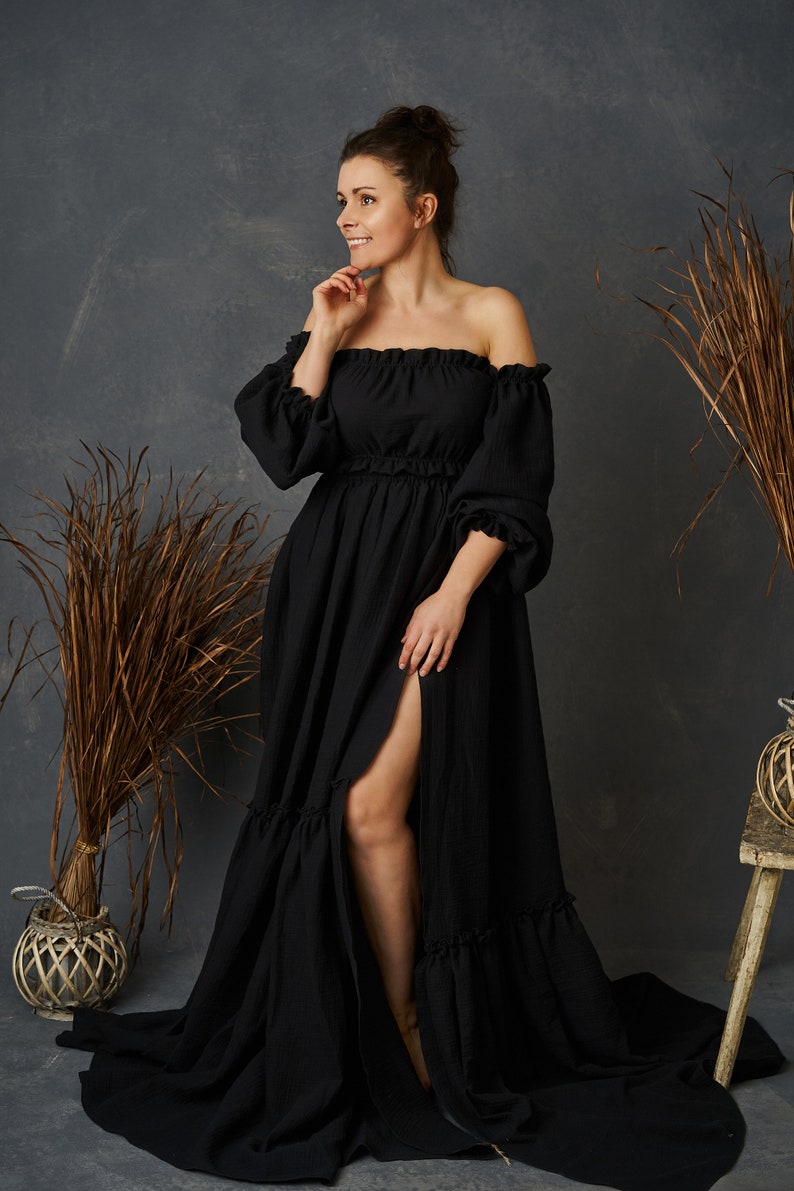 READY TO SHIP Black dress for photoshoot , black boho gown, maternity dress for photo session, two piece bohemian gown image 5