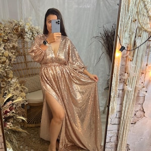 Sequin Maternity Gown: Rose Gold Glam Photography Dress
