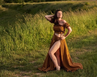 Boho maternity gown, rust  maternity dress, photoshoot dress