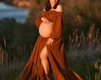 Rust maternity dress for photo shoot , ready to ship bohemian gown, two piece photography dress