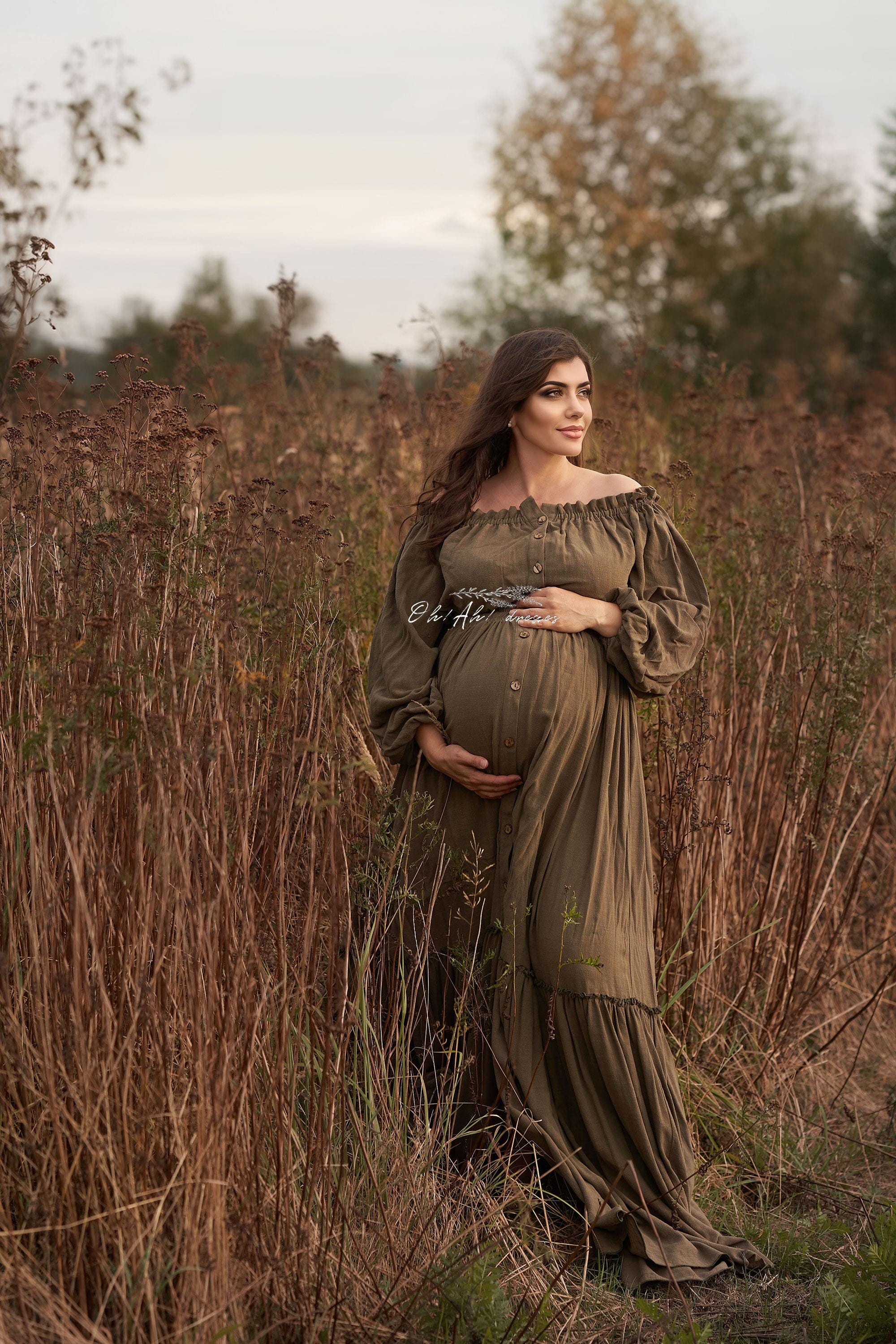 olive green maternity photoshoot dress Poppy