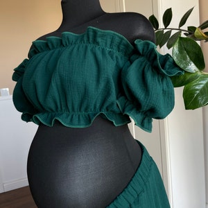 Two piece maternity gown | Maternity dress for Photoshoot | Bohemian maternity dress | photoshoot dress - emerald green color