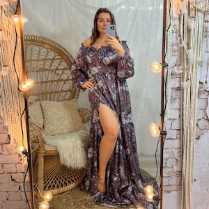 Floral  maternity gown for photoshoot | wrinkle free dress for photographers | unique pregnancy dress for photo session