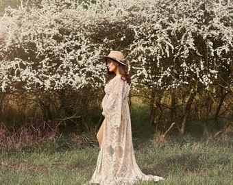 Robe de maternité en dentelle pour séance photo - style bohème vintage, photographie de boudoir romantique, robe de mariée élégante, robe de maternité boho