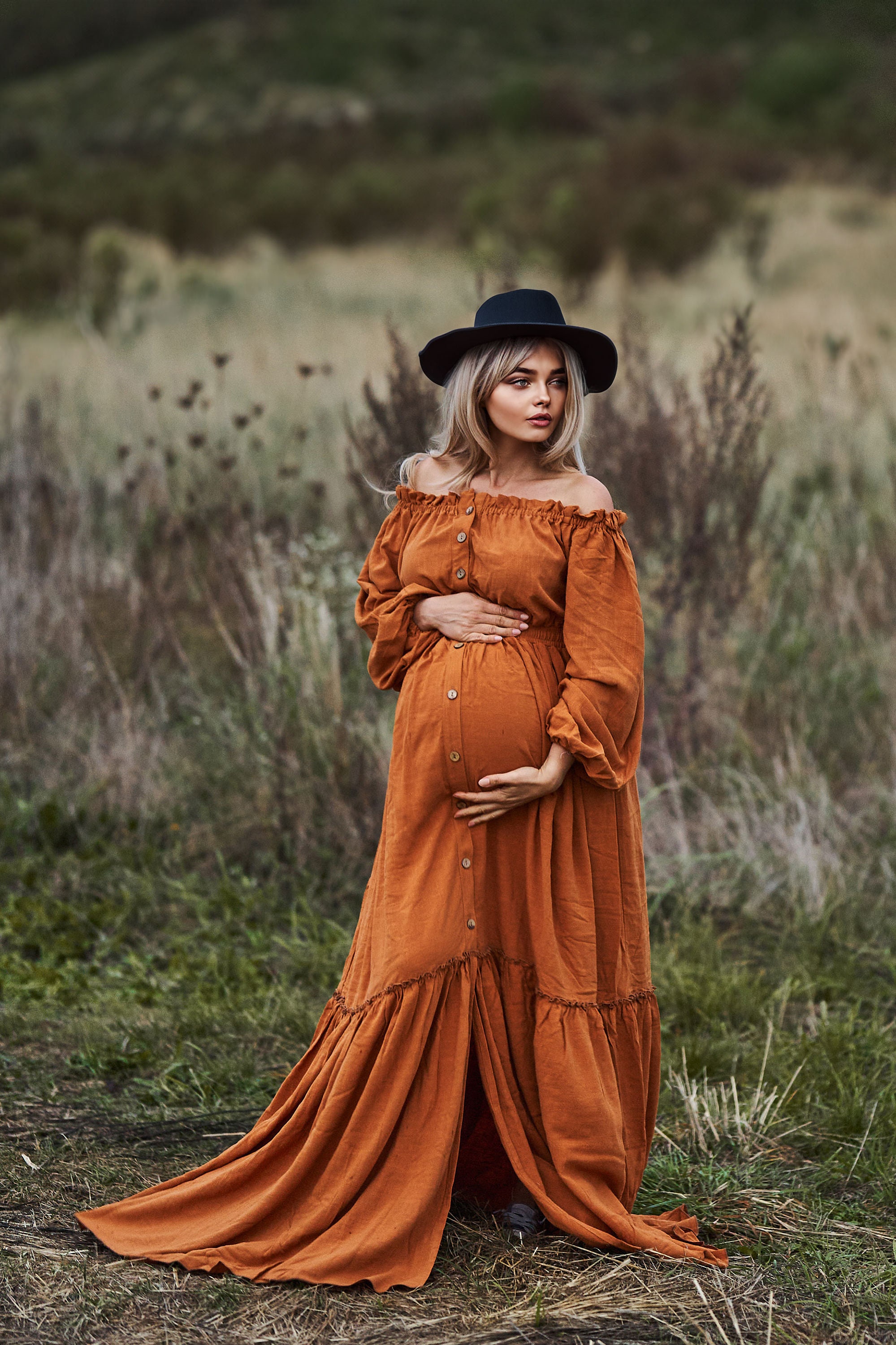 burnt orange maternity dress