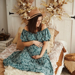 Cottage core tiered skirt floral maternity dress for photoshoot , boho maternity dress, two piece floral dress, photo props