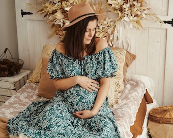 Cottage core tiered skirt floral maternity dress for photoshoot , boho maternity dress, two piece floral dress, photo props