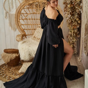 READY TO SHIP Black dress for photoshoot , black boho gown, maternity dress for photo session, two piece bohemian gown image 6